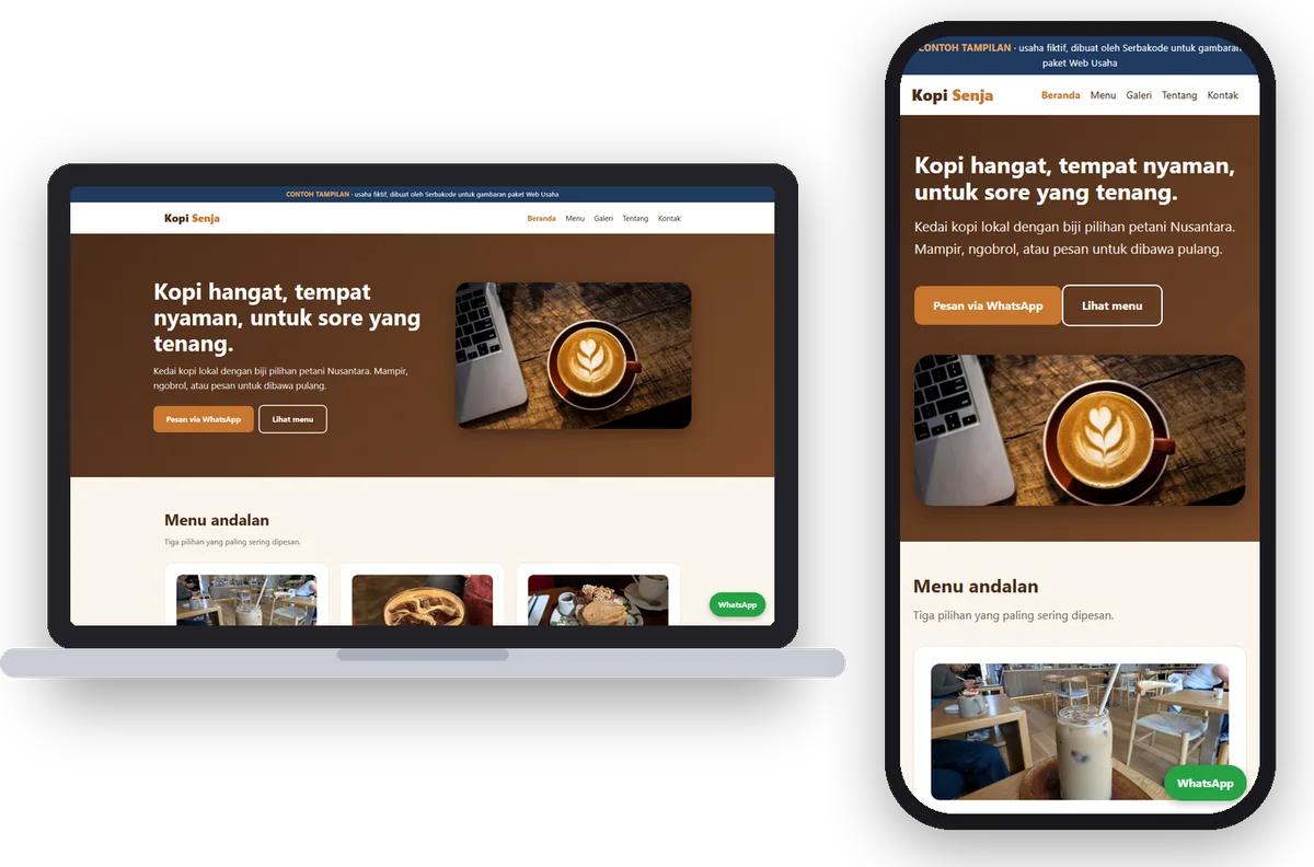 Contoh tampilan website di laptop dan HP