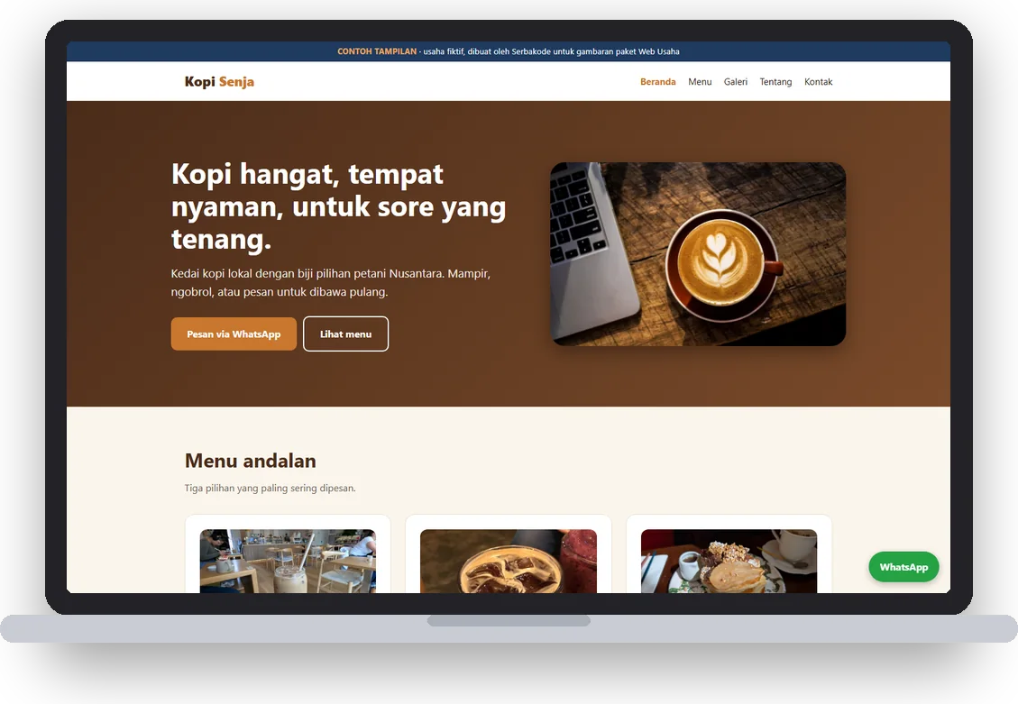 Website Kopi Senja di laptop